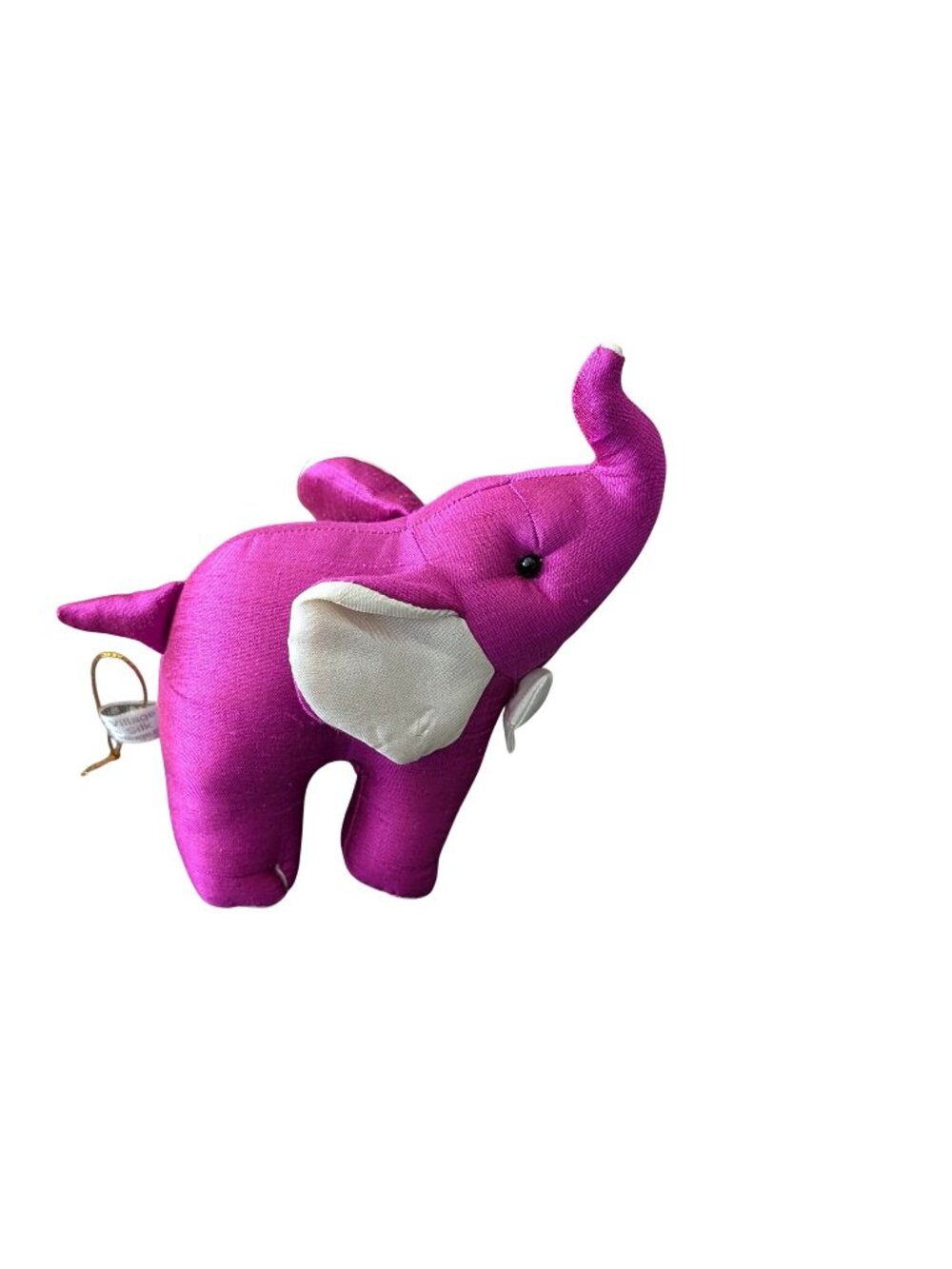 Handcrafted Thai Silk Pink Elephant Ornament With White Bow & Ears Decorative Ch